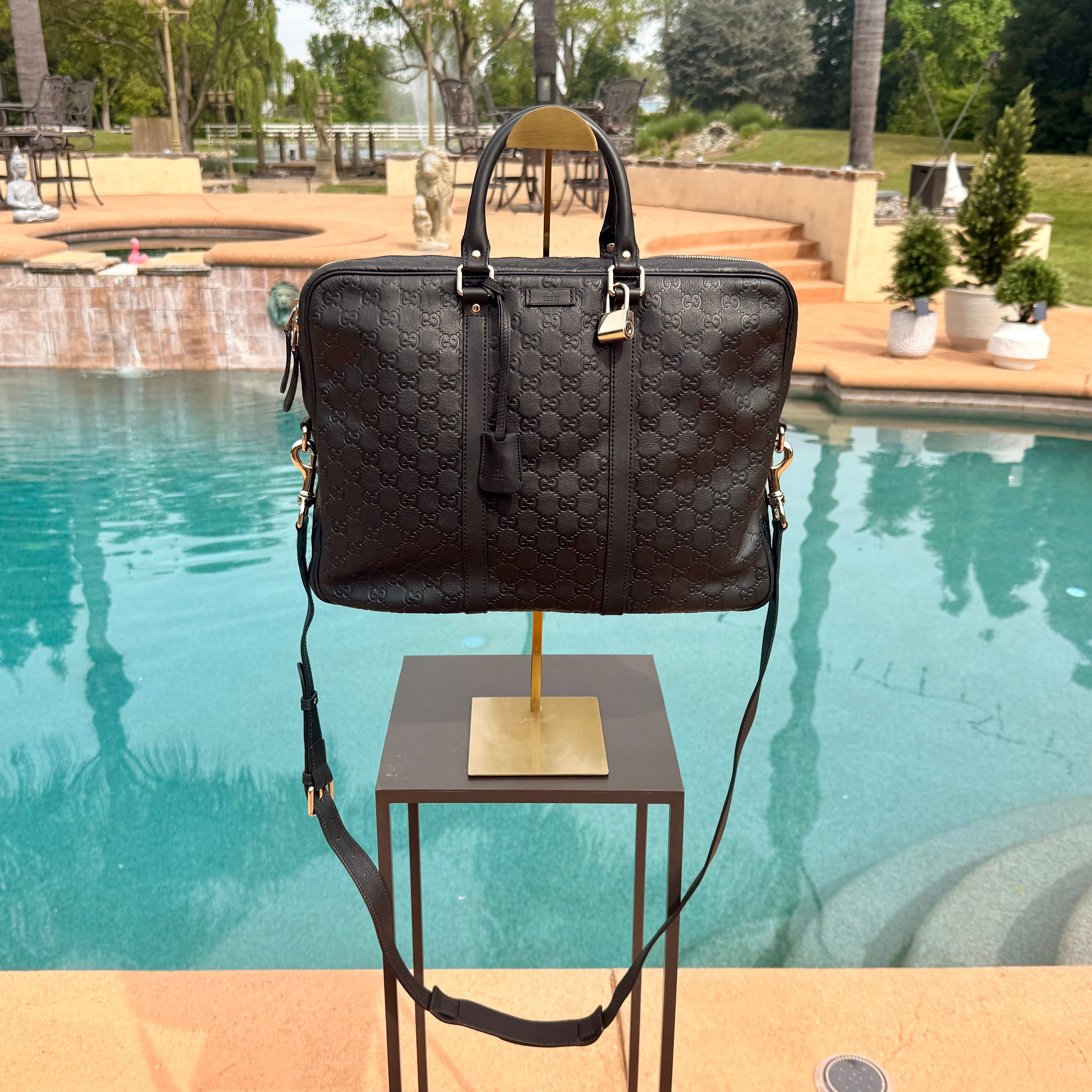 Gucci Guccissima Black Briefcase Travel Work Bag