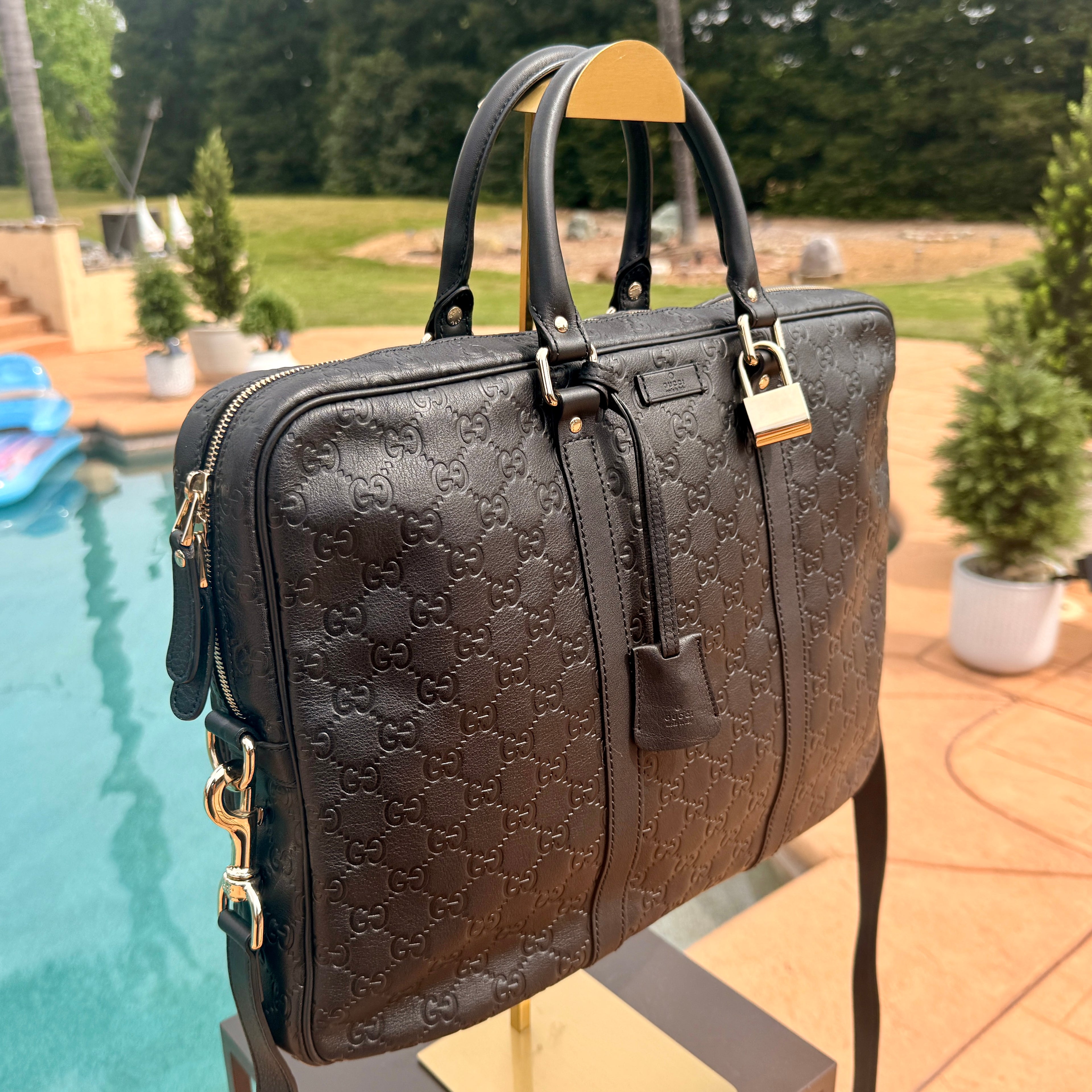 Gucci Guccissima Black Briefcase Travel Work Bag