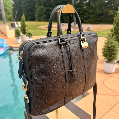 Gucci Guccissima Black Briefcase Travel Work Bag
