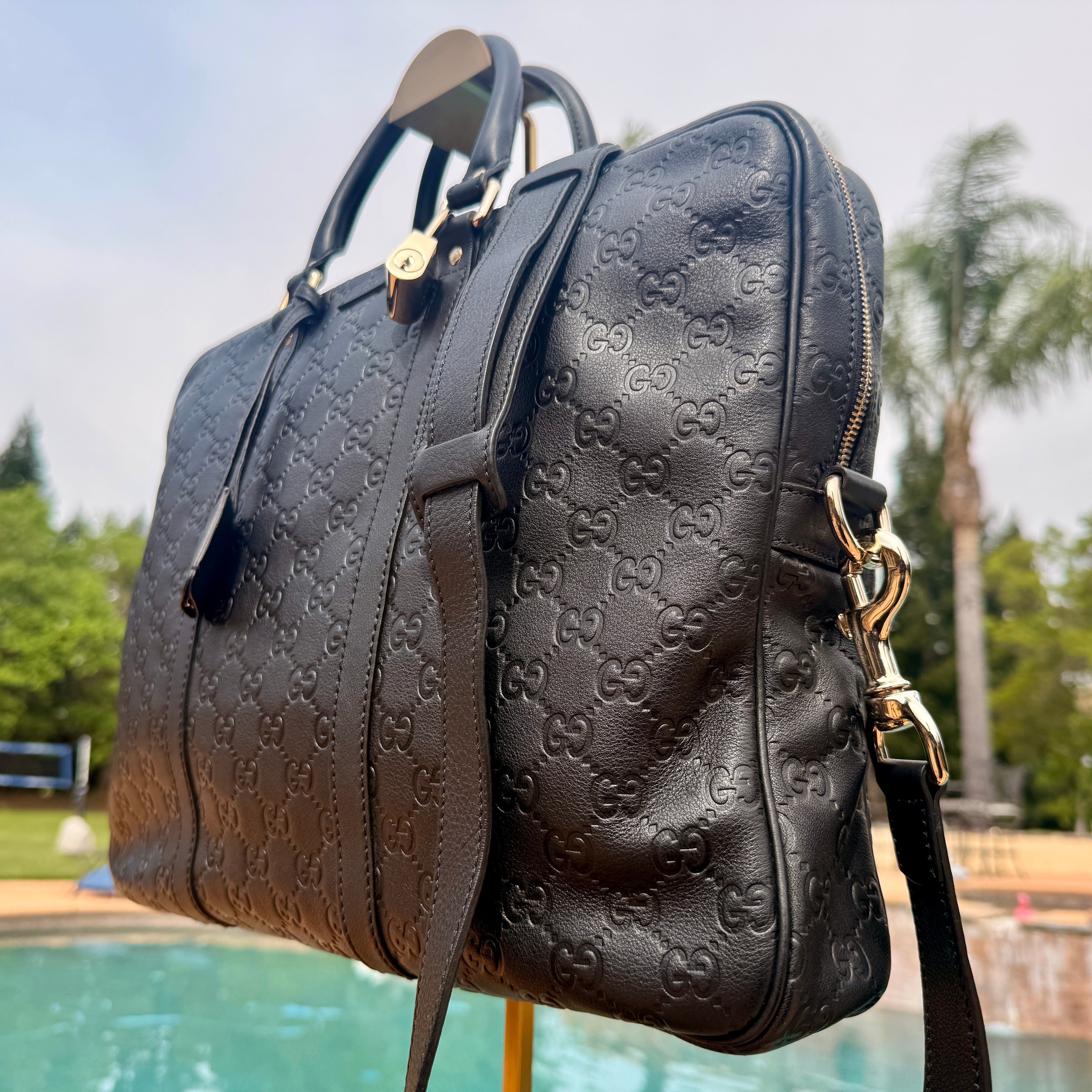 Gucci Guccissima Black Briefcase Travel Work Bag