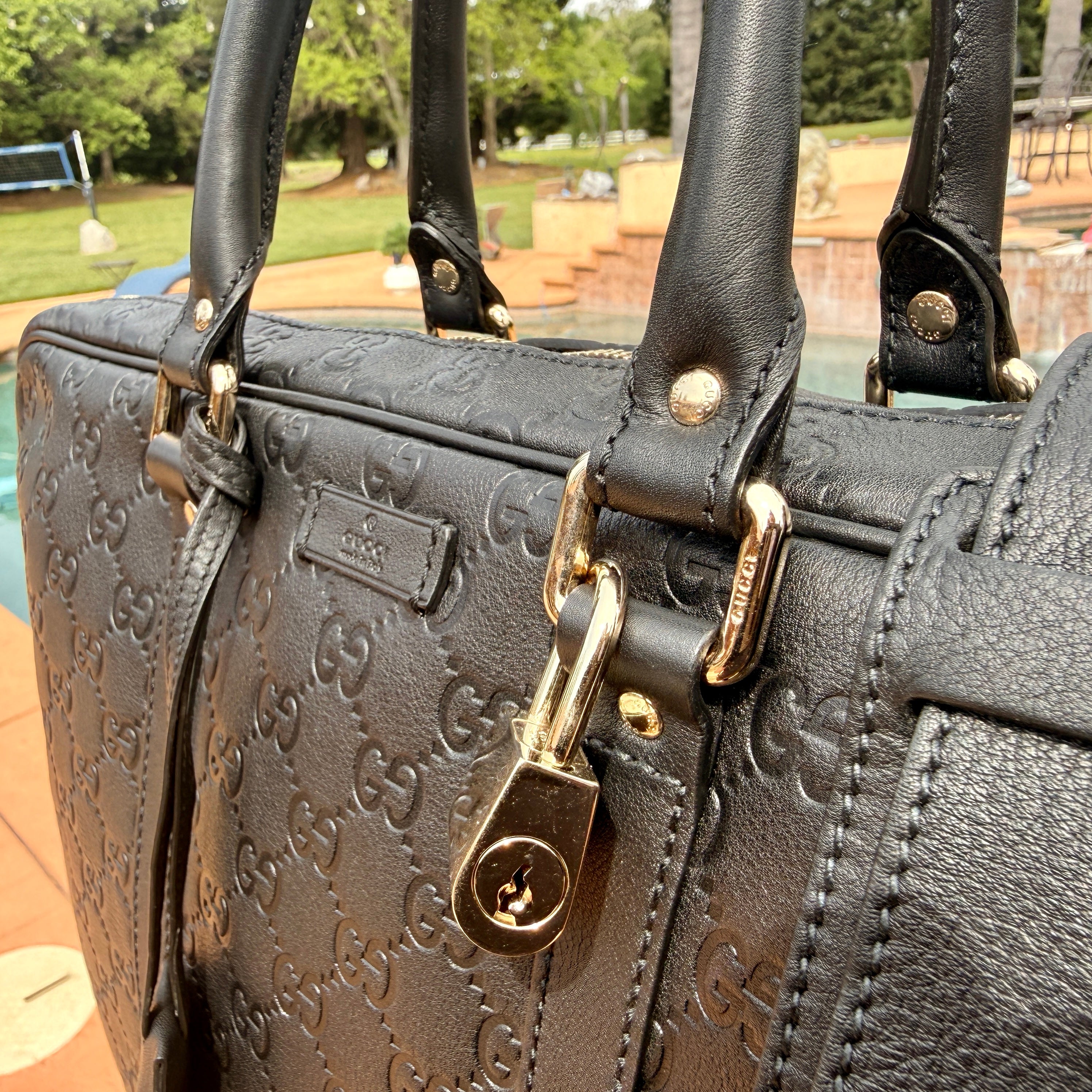 Gucci Guccissima Black Briefcase Travel Work Bag
